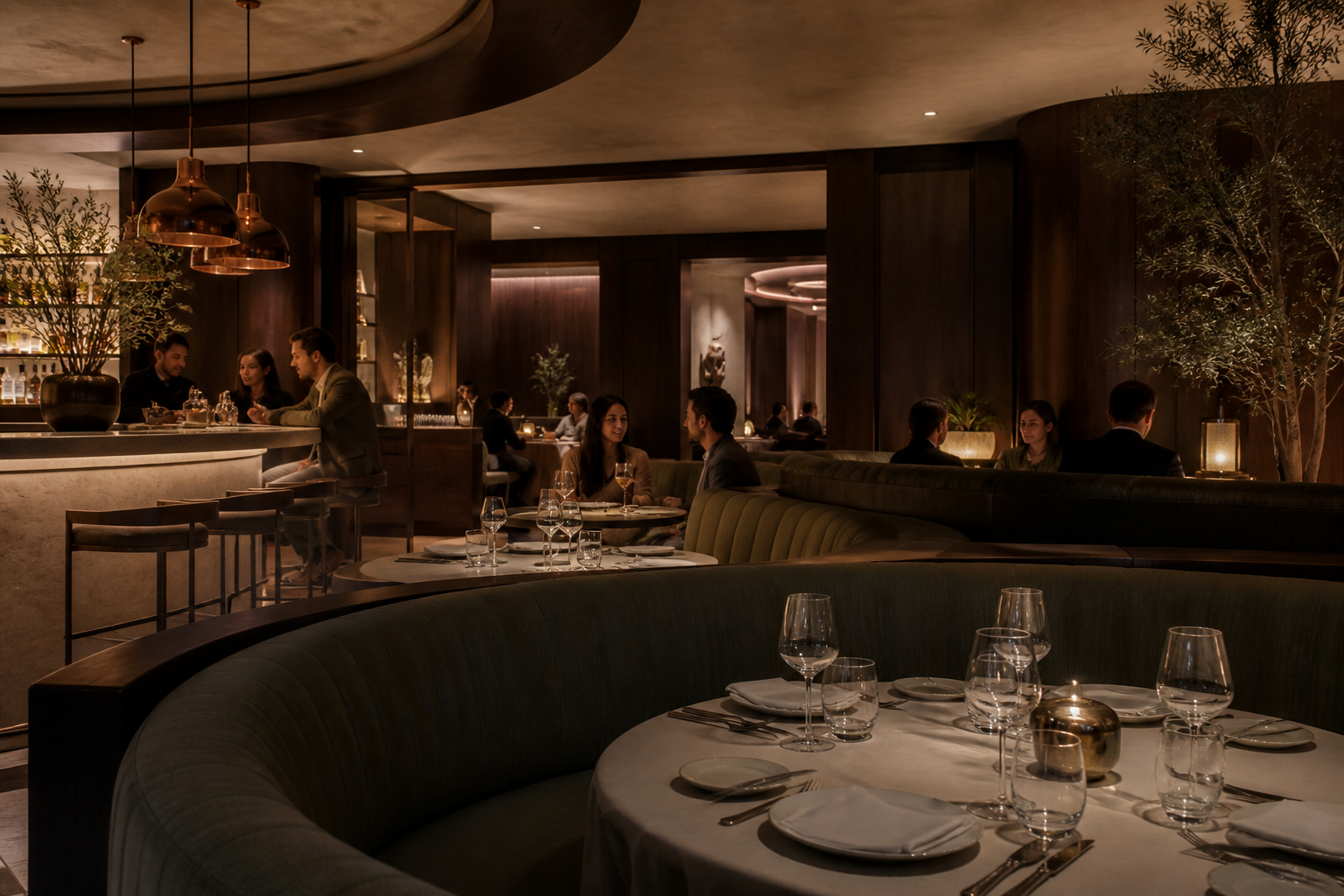 Warm curved dining room at Deepwood Circle